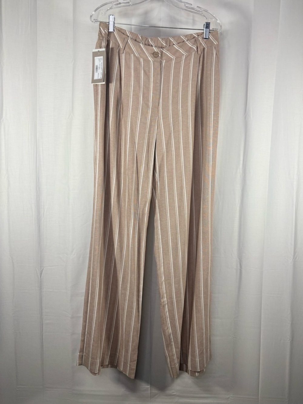 NWT PUROTATTO Beige Striped Wide-Leg Pants rayon and linen lightweight size 48